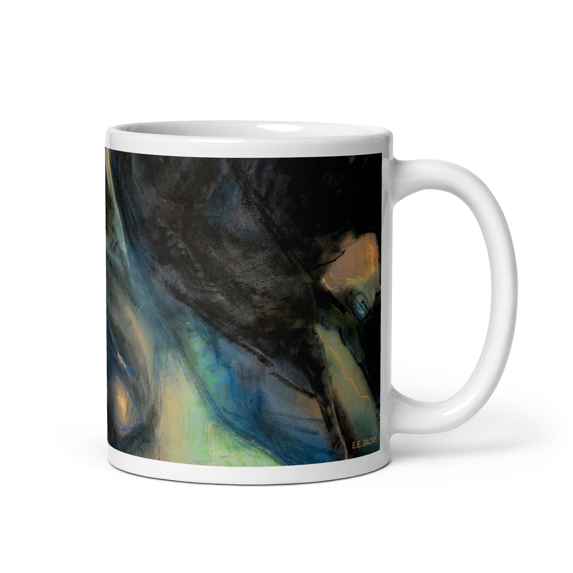 White glossy mug - I Was In A Cult And I Love Volcanoes
